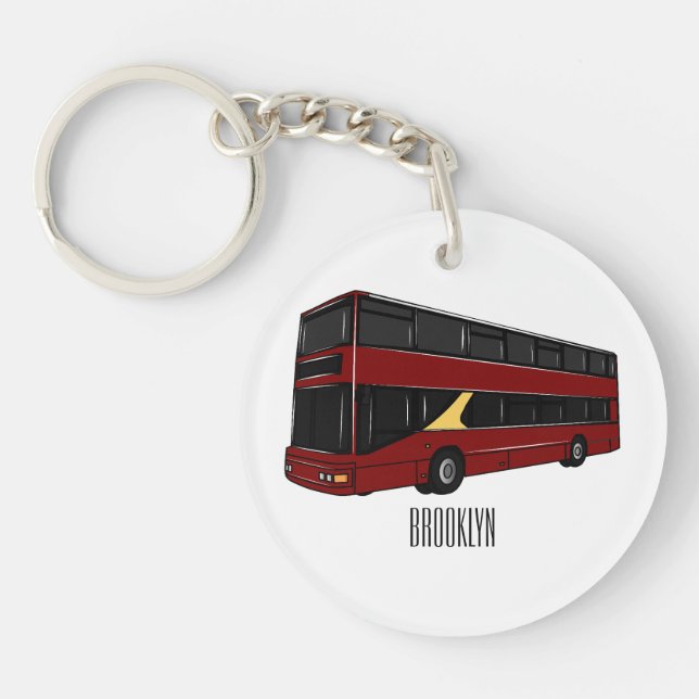 Double-decker bus cartoon illustration keychain (Front)