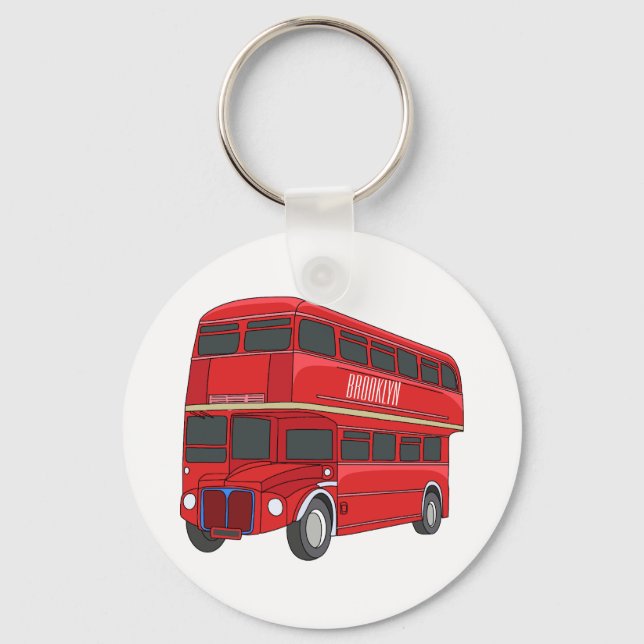 Double-decker bus cartoon illustration keychain (Front)