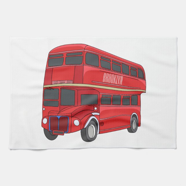 Double-decker bus cartoon illustration kitchen towel (Horizontal)