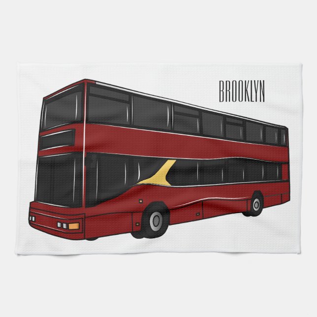 Double-decker bus cartoon illustration kitchen towel (Horizontal)