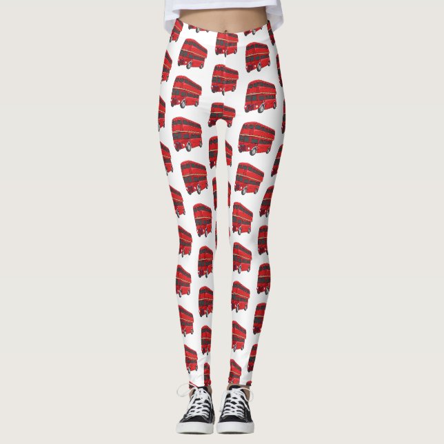 Double-decker bus cartoon illustration  leggings (Front)