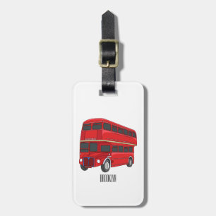 Double-decker bus cartoon illustration luggage tag