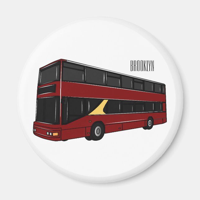 Double-decker bus cartoon illustration magnet (Front)
