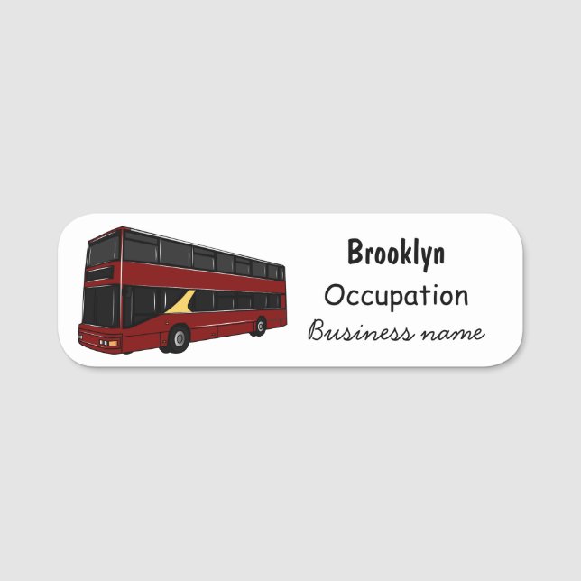 Double-decker bus cartoon illustration name tag (Front)