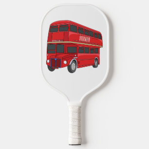 Double-decker bus cartoon illustration pickleball paddle