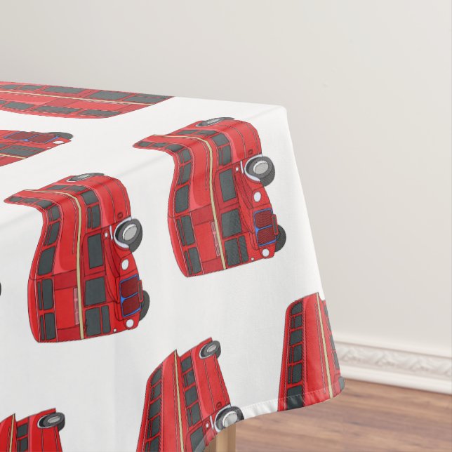 Double-decker bus cartoon illustration tablecloth (In Situ)