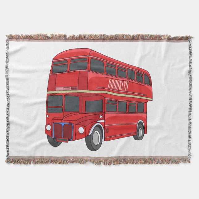Double-decker bus cartoon illustration  throw blanket (Front)