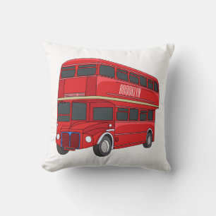 Double-decker bus cartoon illustration throw pillow