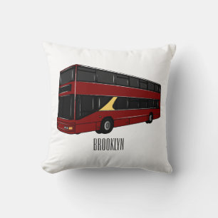 Double-decker bus cartoon illustration throw pillow