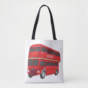 Double-decker bus cartoon illustration tote bag