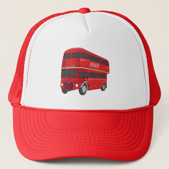 Double-decker bus cartoon illustration trucker hat (Front)