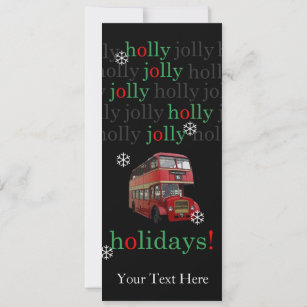 Double-decker Bus Holly Jolly Holiday Card
