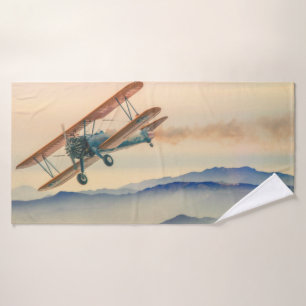 Double decker oldtimer propeller plane bath towel