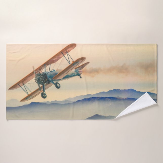 Double decker oldtimer propeller plane bath towel (Bath Towel)