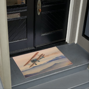 Double decker oldtimer propeller plane doormat