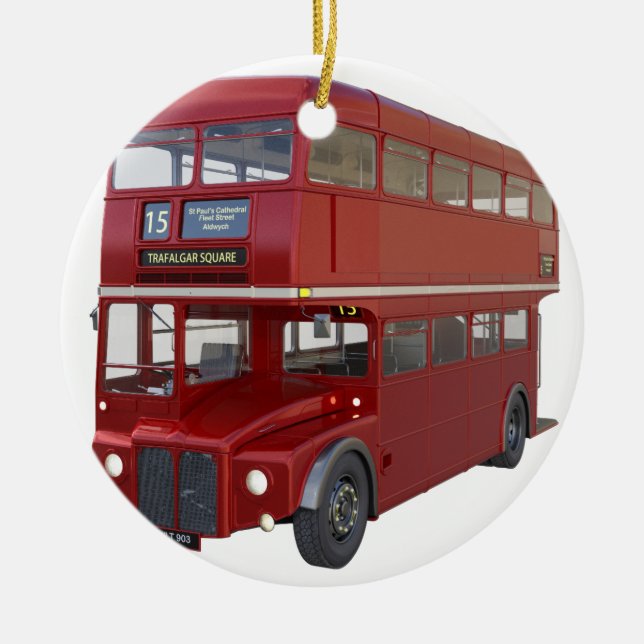 Double Decker Red Bus in Front Profile Ceramic Ornament (Front)
