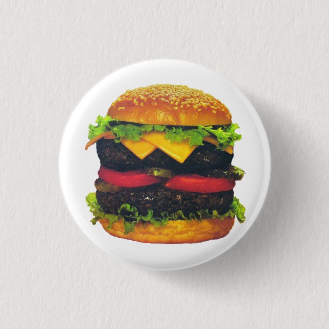 Double Deluxe Hamburger with Cheese 1 Inch Round Button (Front)