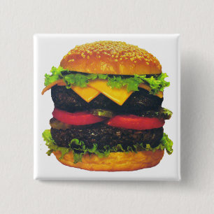 Double Deluxe Hamburger with Cheese 2 Inch Square Button