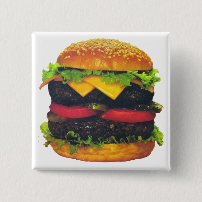 Double Deluxe Hamburger with Cheese 2 Inch Square Button (Front)