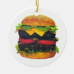Double Deluxe Hamburger with Cheese Ceramic Ornament