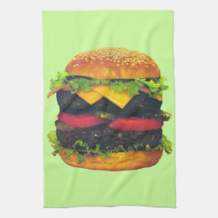 Double Deluxe Hamburger with Cheese Kitchen Towel