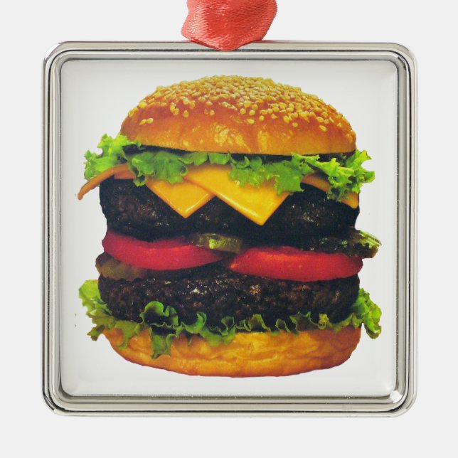 Double Deluxe Hamburger with Cheese Metal Ornament (Front)