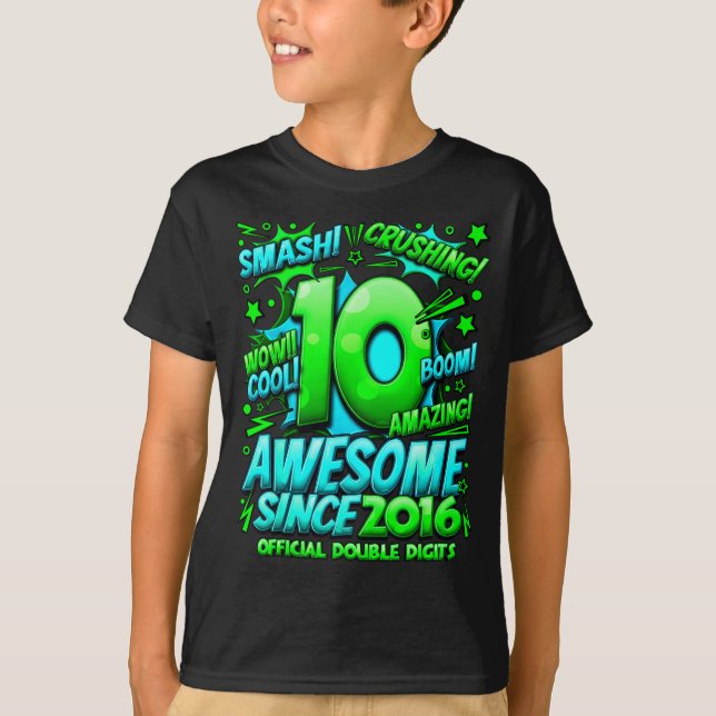Double Digits 10 Year Old Boys 10th Birthday Boy  T-Shirt (Front)