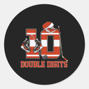 Double Digits 10 Years Old Birthday Hockey 10th Bd Classic Round Sticker