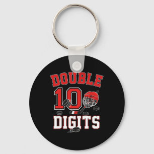 Double Digits 10th Birthday 10 Year Old Boy Hockey Keychain