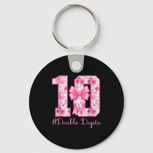 Double Digits 10th Birthday Girl Nk Coquette Bow 1 Keychain