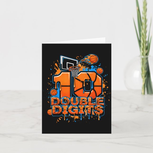 Double Digits Birthday 10 Year Old Boy Basketball  Card (Front)
