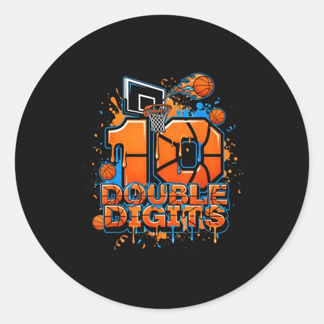 Double Digits Birthday 10 Year Old Boy Basketball  Classic Round Sticker (Front)