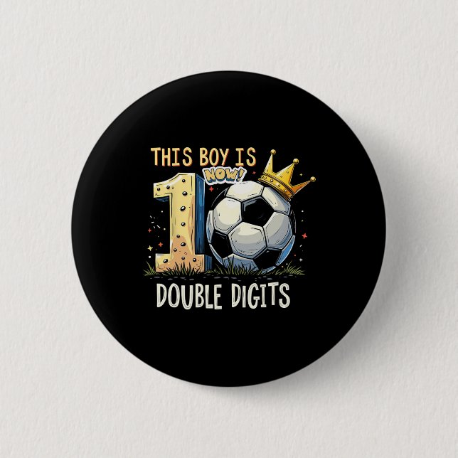 Double Digits Birthday 10th Years Old Boys Footbal 2 Inch Round Button (Front)