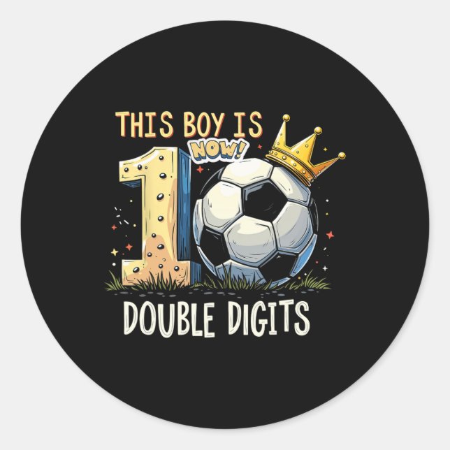 Double Digits Birthday 10th Years Old Boys Footbal Classic Round Sticker (Front)