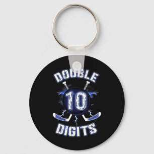 Double Digits Birthday Decorations Ice Hockey 10th Keychain