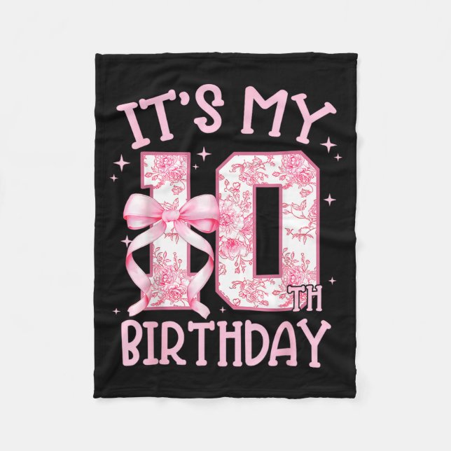 Double Digits Birthday Girl 10th Birthday Coquette Fleece Blanket (Front)