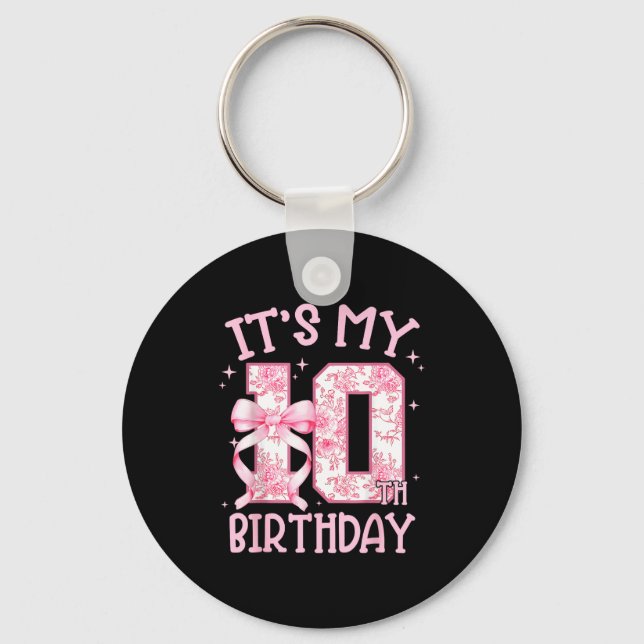 Double Digits Birthday Girl 10th Birthday Coquette Keychain (Front)