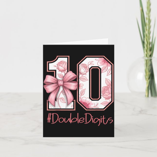 Double Digits Birthday Girl 10th Nk Coquette Bow F Card (Front)