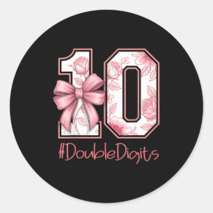 Double Digits Birthday Girl 10th Nk Coquette Bow F Classic Round Sticker