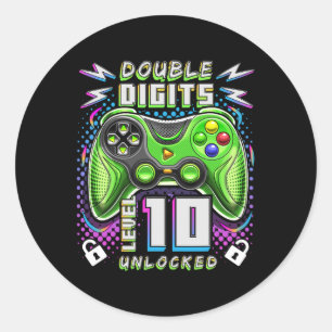 Double Digits Level 10 Unlocked Video Game 10th Bi Classic Round Sticker