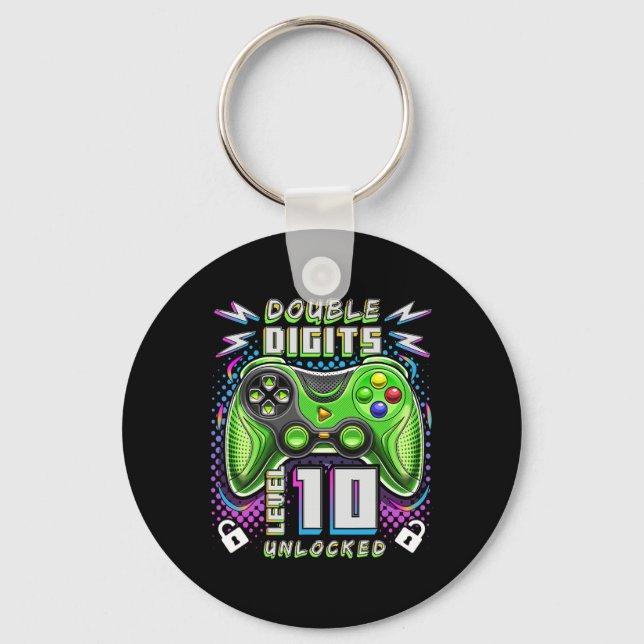 Double Digits Level 10 Unlocked Video Game 10th Bi Keychain (Front)