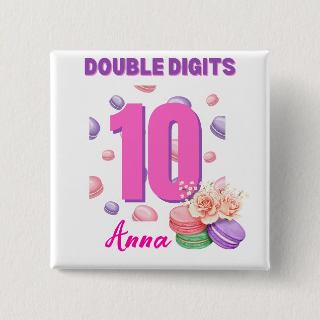 Double Digits Macaroon Teenager Birthday Girl  2 Inch Square Button (Front)
