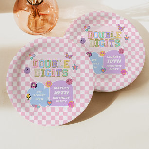 Double Digits Preppy Patch 10th Birthday Party Paper Plate