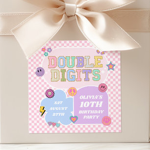 Double Digits Preppy Patch 10th Birthday Party Square Sticker