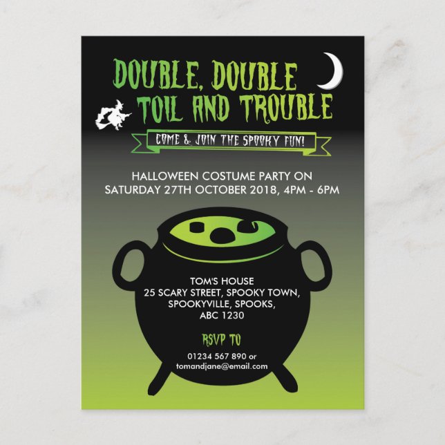 'Double, double toil and trouble' Halloween invite (Front)