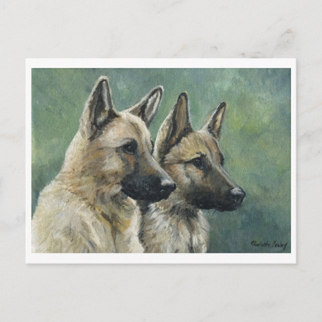 "Double Duty" German Shepherd Art Postcards (Front)
