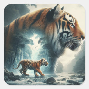 Double exposure Bengal tiger Square Sticker