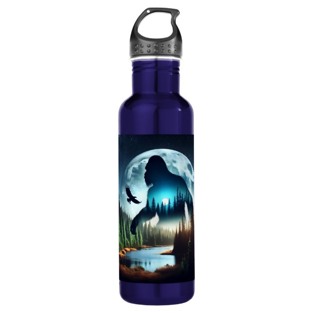 Double Exposure Bigfoot, Eagle and Full Moon 710 Ml Water Bottle (Front)