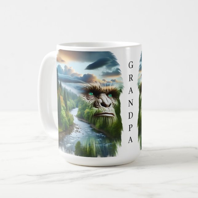 Double Exposure Bigfoot in Nature Personalized Coffee Mug (Front Left)