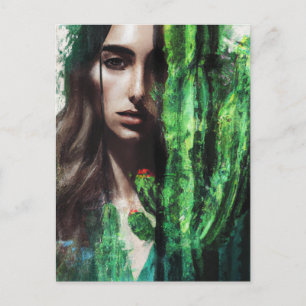 Double Exposure Cactus Woman Painting Postcard